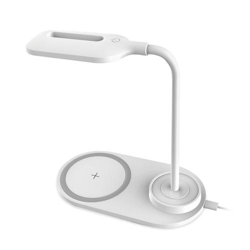 Lampa Led 3W de birou, Platinet 45247, cu incarcator Qi wireless 5W, brat reglabil, 3 nivele de iluminare, USB tip C (Alb)