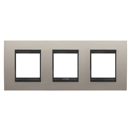 PLACA INTERNATIONALA LUX - IN METAL - 2+2+2 MODULE ORIZONTALE - ALUMINIU PERIAT LAVY - CADRU INTERIOR NEGRU MAT - CHORUSMART