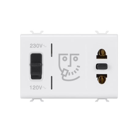 PRIZA STANDARD EURO-AMERICANA pentru aparat de RAS CU TRANSFORMATOR DE IZOLATIE - 230V c.a. - 50/60 Hz - 3 MODULE - ALB SATINAT - CHORUSMART