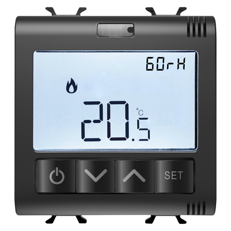 TERMOSTAT CONECTAT CU MASURARE UMIDITATE - ZIGBEE - 100-240 V c.a. 50/60 Hz - NA 5A (AC1) 240 V c.a. - 2 MODULE - NEGRU SATINAT - CHORUSMART