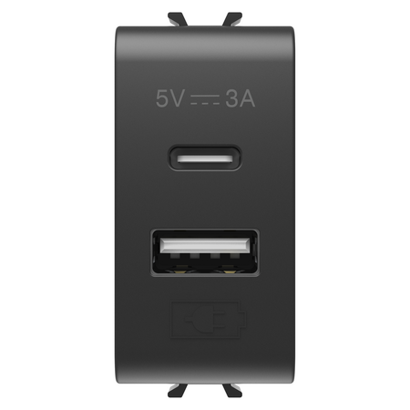 ÎNCARCATOR USB - TIP A+C - 3A - NEGRU SATINAT - 1 MODUL - CHORUSMART