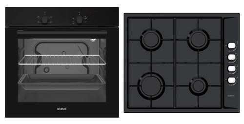 Pachet Samus B20 Cuptor incorporabil Samus SC620G4B, 62 l, 2200 W, Grill, 4 functii, Iluminare interioara + Plita incorporabila Samus PSG-64SB, 7000 W, 4 Arzatoare pe gaz, Gratare metalice, Aprindere electrica (Negru)