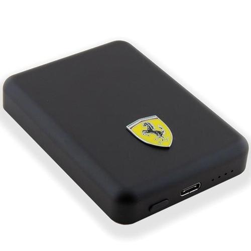 Acumulator extern wireless Ferrari, 5000mAh, 15W, Magsafe, 1xUSB-C, 1xMicroUSB, Indicator baterie (Negru)