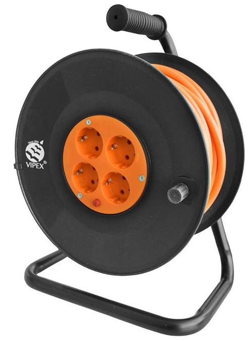 Prelungitor tambur Vipex PS25-T15, 4 prize, 15 m (Negru/Portocaliu)