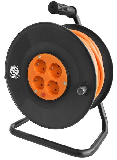 Prelungitor tambur Vipex PS25-T50, 4 prize, 50 m (Negru/Portocaliu)