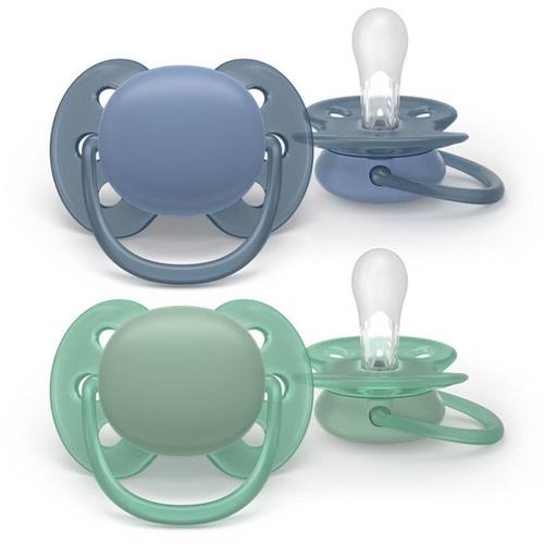 Set 2 suzete Philips Avent Ultra Soft SCF091/42, cu disc flexibil, pentru pielea sensibila a bebelusului, ortodontice, fara BPA, 0-6 luni+, colorat