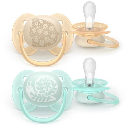 Set 2 suzete Philips Avent Ultra Soft SCF091/41, cu disc flexibil, pentru pielea sensibila a bebelusului, ortodontice, fara BPA, 0-6 luni+, colorat