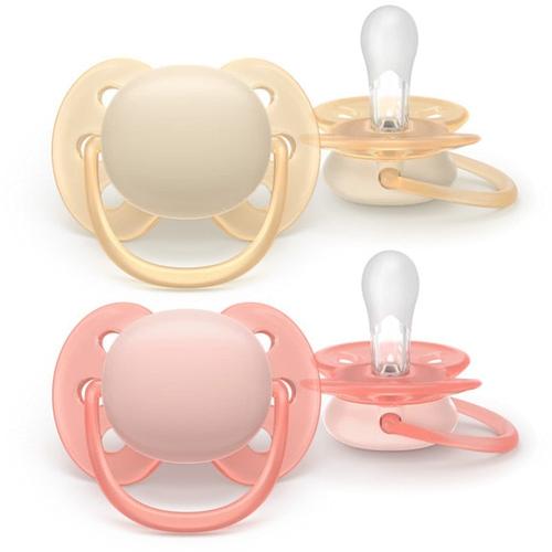 Set 2 suzete Philips Avent Ultra Soft SCF091/38, cu disc flexibil, pentru pielea sensibila a bebelusului, ortodontice, fara BPA, 0-6 luni+, colorat