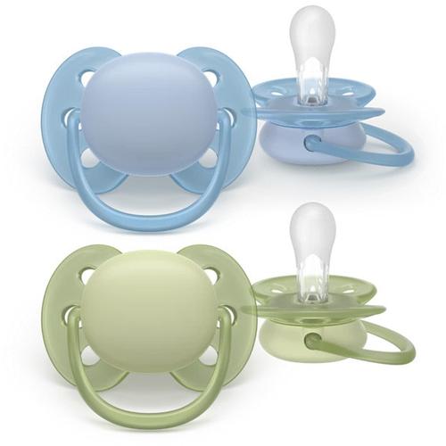 Set 2 suzete Philips Avent Ultra Soft SCF091/37, cu disc flexibil, pentru pielea sensibila a bebelusului, ortodontice, fara BPA, 0-6 luni+, colorat
