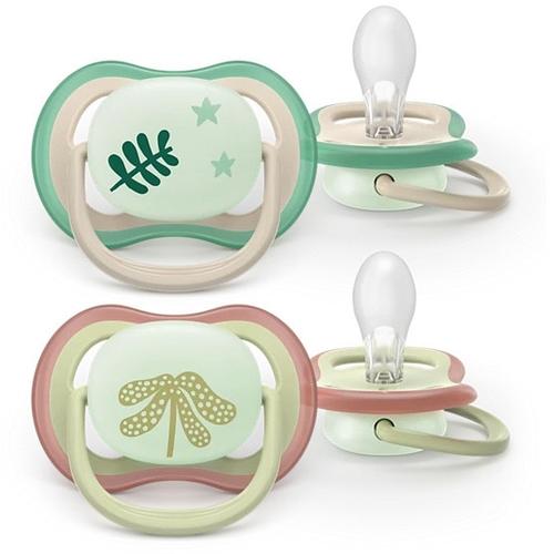 Set 2 suzete Philips Avent Ultra Air SCF376/31 care lasa pielea bebelusului sa respire, ortodontice, fara BPA, 6-18 luni, pentru noapte, cu buton fosforescent