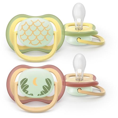 Set 2 suzete Philips Avent Ultra Air SCF376/27 care lasa pielea bebelusului sa respire, ortodontice, fara BPA, 0-6 luni, pentru noapte, cu buton fosforescent