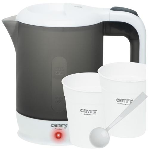 Set Fierbator Calatorie Cu Cani Si Lingurita Camry, CR1382, Capacitate Maxima 0,5L, Putere 750-900W, Protectie Impotriva Fierberii Fara Apa, Rezistenta Plata Din Otel Inoxidabil (Gri)