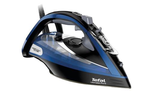 Fier de calcat Tefal Ultimate Pure FV9848E0, 3200W, Jet de abur 260g/min, Abur variabil 0-60g/min, Functie anticalcar, Oprire Automata, Talpa Durilium Airglide Autoclean, Negru/Albastru
