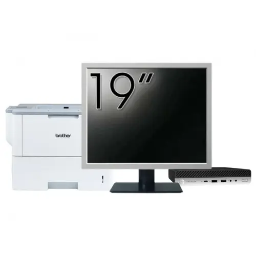 Pachet Calculator refurbished HP ProDesk 400 G4 Mini PC, Intel Core i5-8500T 2.10 - 3.50GHz, 8GB DDR4, 256GB SSD + Monitor 19" &amp; Imprimanta Brother HL-L6300DW