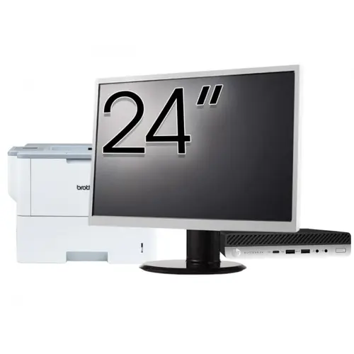 Pachet Calculator refurbished HP EliteDesk 800 G3 Mini PC, Intel Core i7-7700T 2.90GHz, 8GB DDR4, 256GB SSD, Wi-Fi + Monitor 24" &amp; Imprimanta Brother HL-L6300DW