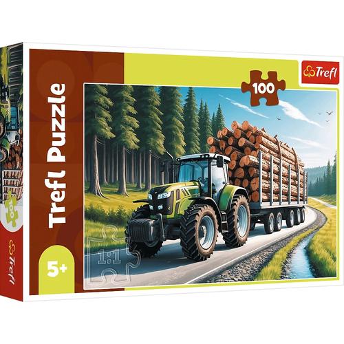 Puzzle Trefl Tractor Forestier cu lemne, 100 piese