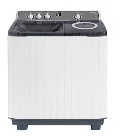 Masina de spalat rufe semi-automata Nobeltek NSWM 12.7S, 12 kg spalare, 7 kg stoarcere, 450 W spalare, 195 W stoarcere, timp spalare 0-15 min, timp stoarcere 0-5 min, evacuare apa uzata: prin cadere libera (Alb/Argintiu)