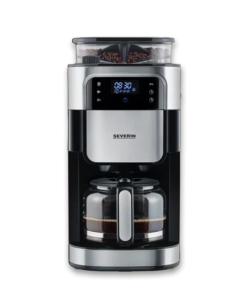 Cafetiera Severin KA 4813, 1.25 l, 1000 W, Display LED, Rasnita incorporata (Negru/Argintiu)