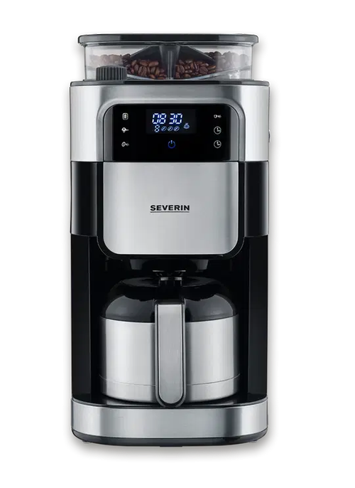 Cafetiera Severin KA 4814, 1.25 l, 1000 W, Display LED, Rasnita incorporata (Negru/Argintiu)