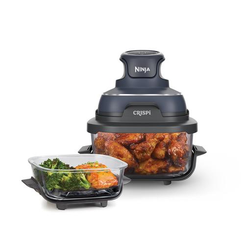 Friteuza cu aer cald Ninja CRISPi 4in1 FN101, PowerPod 1700W, 3.8L/1.4L, 2 recipiente sticla termorezistenta TempWare, 2 placi cu invelis ceramic Crisper Plate, 2 capace pentru depozitare (Albastru)