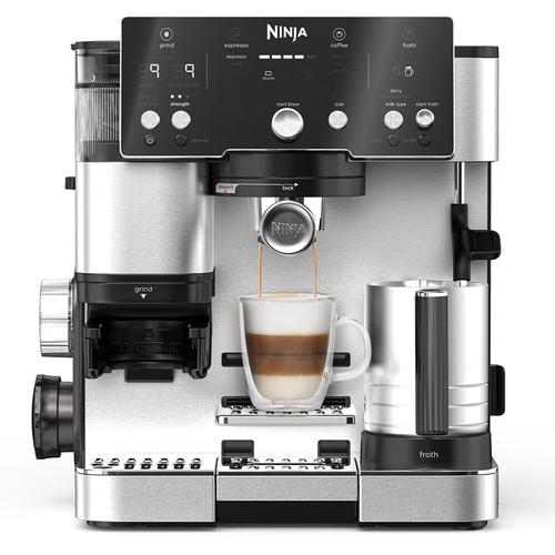 Espressor semi-automat 2in1 Ninja Luxe Cafe Essential ES501EU, 1650W, rasnita incorporata cu 25 trepte de macinare, Barista Assist, cantar incorporat, autocuratare a sistemului de spumare, 2 filtre Luxe si Double (Inox)