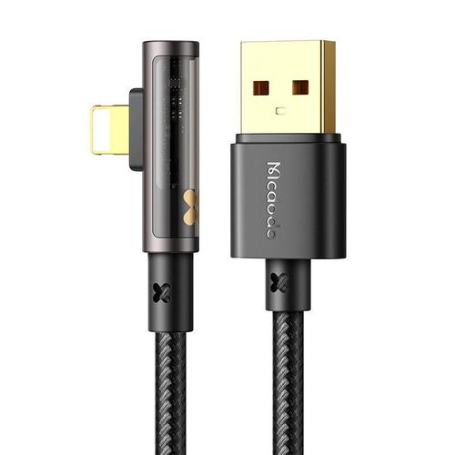 Cablu pentru incarcare si transfer date Mcdodo CA-3510, Unghi incarcare de 90 grade, Prism USB/Lightning, 12W, 3A, 1.2m, Negru
