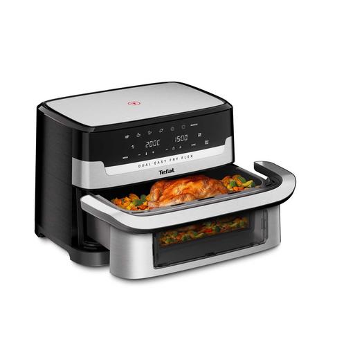 Friteuza cu aer cald Tefal Dual Easy Fry Flex EY922DE0, 2700 W, 9l, Divizor FlexCook, Fereastra vizualizare (Negru/Inox)