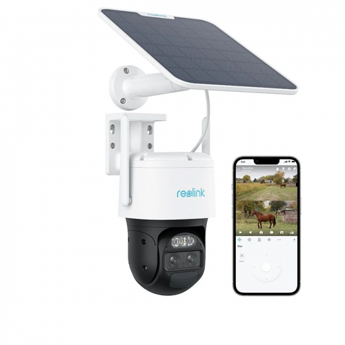 Camera supraveghere rotativa GSM 4G PTZ cu panou solar Reolink TrackMix LTE G770+SOLAR, 8 MP, 2.8 - 8 mm, lumina alba / IR 30 m, dual band, microfon si difuzor, acumulator 5100 mAh, slot card, zoom hibrid 6x, auto tracking