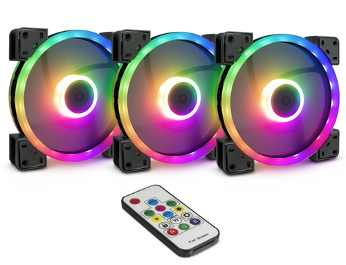 Set ventilatoare Inter-Tech Argus RS-14, iluminare RGB, 3 x 140mm (Negru)