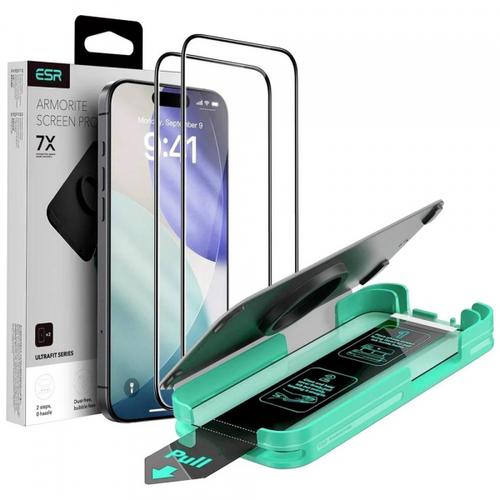 Folie de protectie Ecran ESR Armorite UltraFit pentru Apple iPhone 17 / 16 Pro, Sticla Securizata, Full Glue, Set 2 bucati
