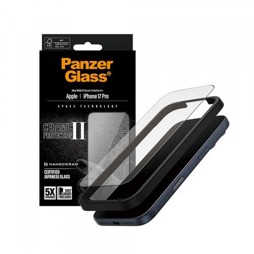 Folie de protectie Ecran PanzerGlass Ultra-Wide Ceramic II EasyAligner pentru Apple iPhone 17 Pro, Sticla Securizata, Full Glue