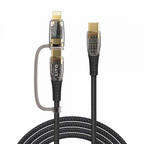 Cablu Date/Incarcare Lito LD12, USB-C - Lightning/USB-C, 60W, 1.2m (Negru)