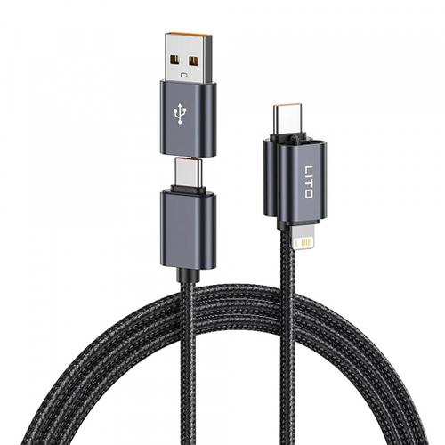 Cablu Date/Incarcare Lito LD21, USB-C/USB-A - USB-C/Lightning, 100W, 1m
