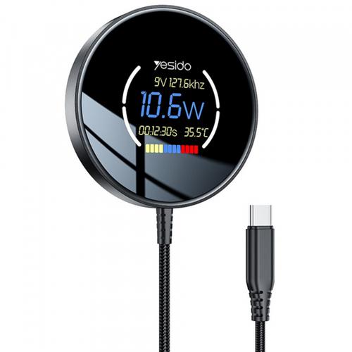 Incarcator Retea Wireless Yesido DS28 Display, 15 W, 1.67A (Negru)