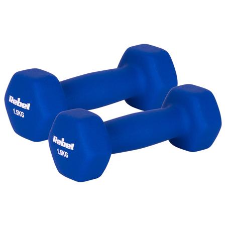 Set gantere Rebel Active RBA-2330-1.5, 2 x 1.5kg, fonta si invelis de neopren (Albastru)
