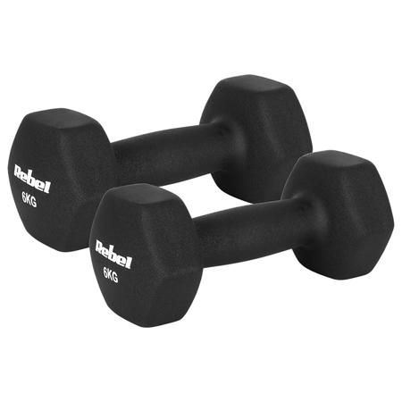 Set gantere Rebel Active RBA-2330-6, 2 x 6kg, fonta si invelis de neopren (Negru)