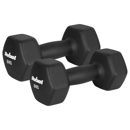 Set gantere Rebel Active RBA-2330-8, 2 x 8kg, fonta si invelis de neopren (Negru)