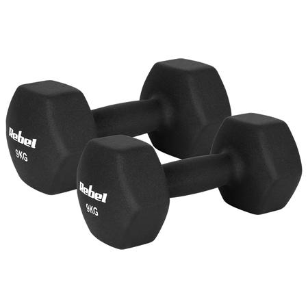 Set gantere Rebel Active RBA-2330-9, 2 x 9kg, fonta si invelis de neopren (Negru)