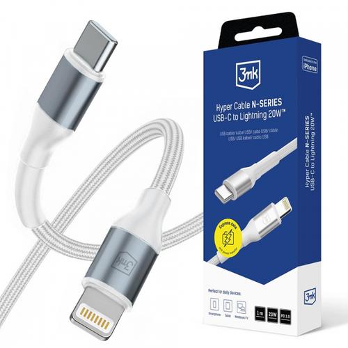 Cablu Date si Incarcare USB-C - Lightning 3MK Hyper N, 20W, 1m, Alb
