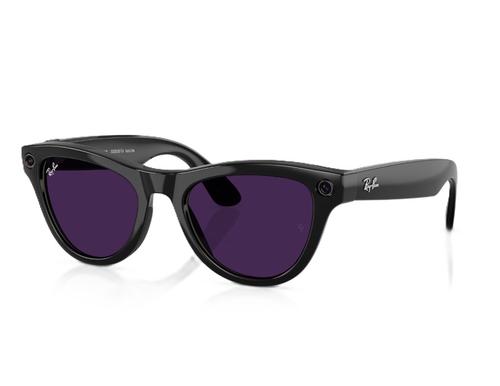 Ochelari Smart Ray-ban META Skyler Shiny Gen 1 RW4010 601/CH 52, Wi-Fi 6, Bluetooth, Aparat foto cu filmare, Asistent vocal, 32GB Flash, Lentile cu Tranzitie Transparent/Violet (Negru)