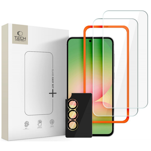 Folie de protectie ecran si camera Tech-Protect Quick Set+ pentru Samsung Galaxy A57 5G, Sticla Securizata, Full Glue, Set 3 bucati