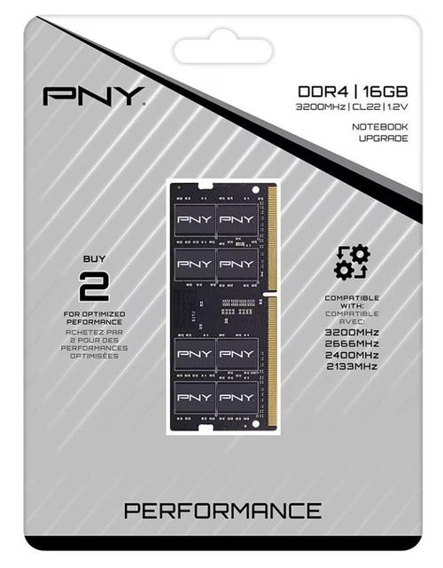 Memorie Notebook PNY Performance, 16GB DDR4, 3200MHz, CL22, Negru