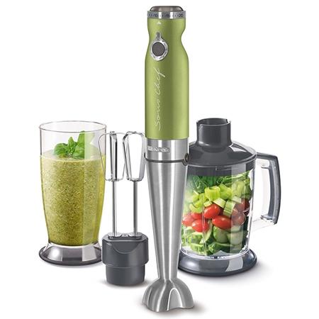 Mixer de mana Sencor SHB5600GG-E 4in1, 1200 W, Bol amestecare 0.8 l, Bol de tocat 1.25 l (Inox/Verde)