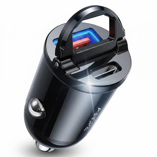 Incarcator Auto Ainope, 30W, 5A, 1 x USB-A - 1 x USB-C (Negru)