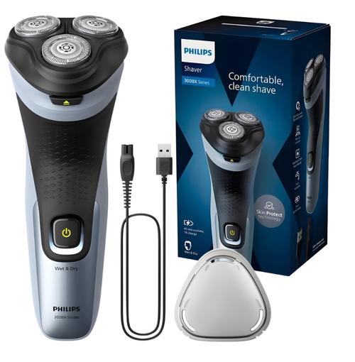 Aparat de ras electric Philips Shaver X3063/00, Autonomie 45 minute, 27 lame cu autoascutire, 55.000 taieri/minut, Wet&Dry, IPX7 (Albastru/Negru)