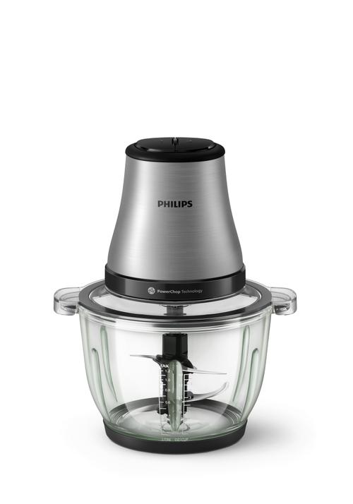 Tocator Philips HR1503/00, seria 3000, 500 W, tehnologie PowerChop, 4 lame, capacitate bol 2l, 2 viteze, material exterior metal, material bol sticla (Argintiu)