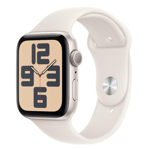 Smartwatch Apple Watch SE (2024), GPS, Carcasa Starlight Aluminium 44mm, ecran LTPO OLED, 32GB, curea silicon Starlight Sport Band - M/L (Auriu)