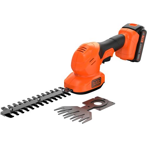 Foarfeca electrica pe acumulator pentru tuns iarba/arbusti Black & Decker BCSS18D1, 18V POWERCONNECT, sistem 2 in 1 gard/tufisuri, lungime lama arbusti 20 cm, include: acumulator 18V 2.0 Ah + incarcator