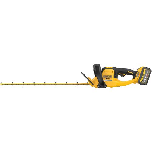 Foarfeca electrica pe acumulator pentru tuns gard viu DeWALT DCMHT573X1, 18V/54V XR Flexvolt, motor fara perii, lungime lama 65 cm, distanta intre dinti 31 mm, autonomie pana la 75 minute, include: incarcator + acumulator 54V XR Flexvolt 9.