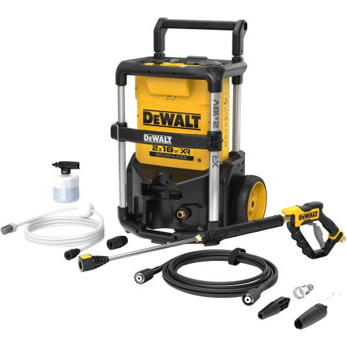 Aparat de spalat cu presiune profesional portabil pe acumulatori DeWALT DCMPW1600N, motor fara perii, 2 x 18V XR, pompa din aluminiu, autonomie maxim 63 minute, accesorii incluse, fara incarcator si acumulator in setul de livrare